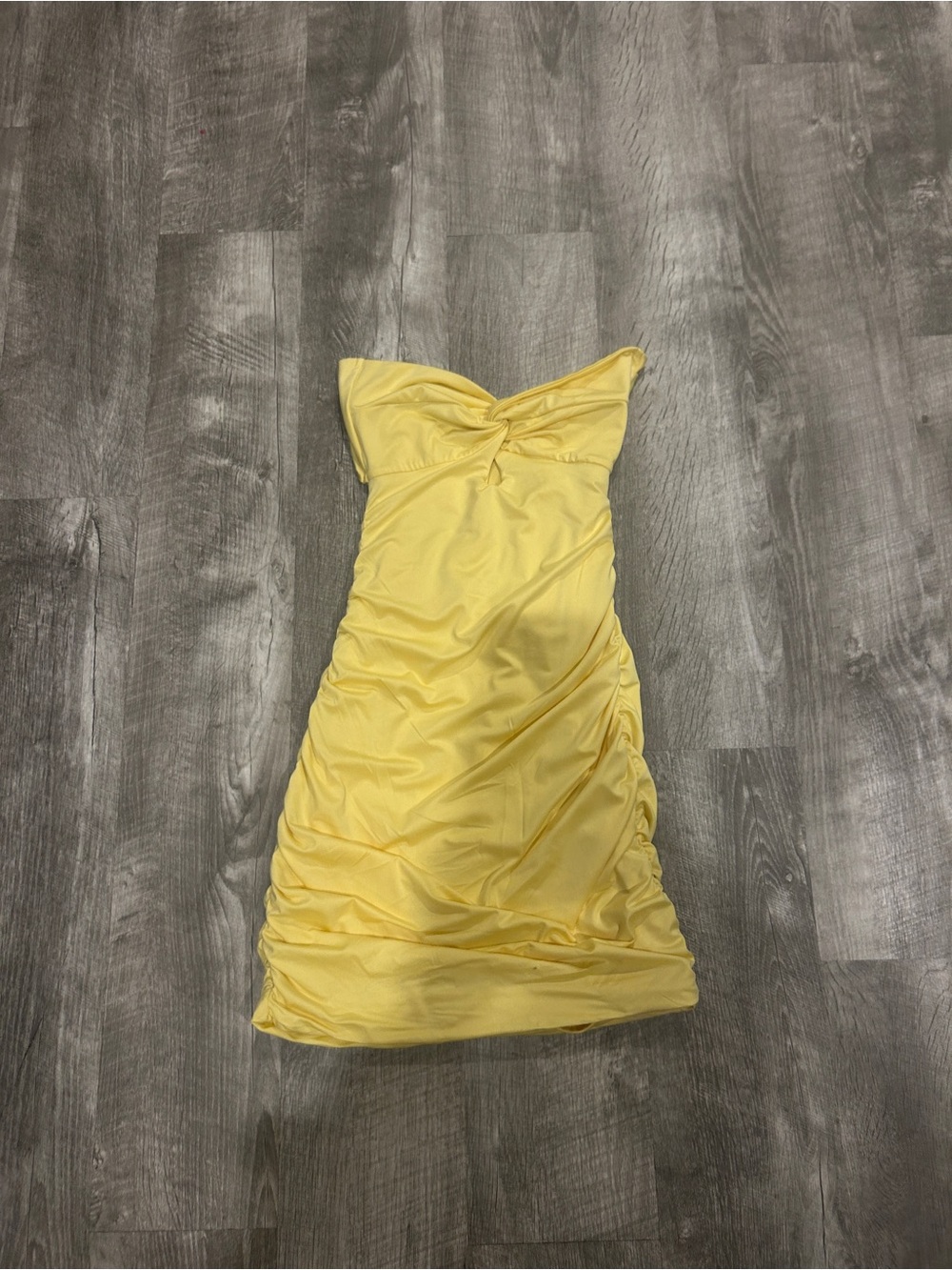 Strapless Yellow Ruched Cocktail Dress
